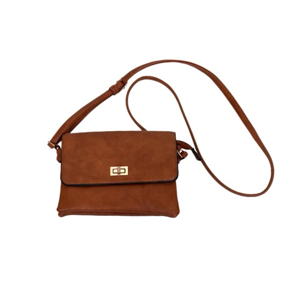 Brown Faux Leather Crossbody Purse With Turnlock Gold Zipper Amazon Unbranded